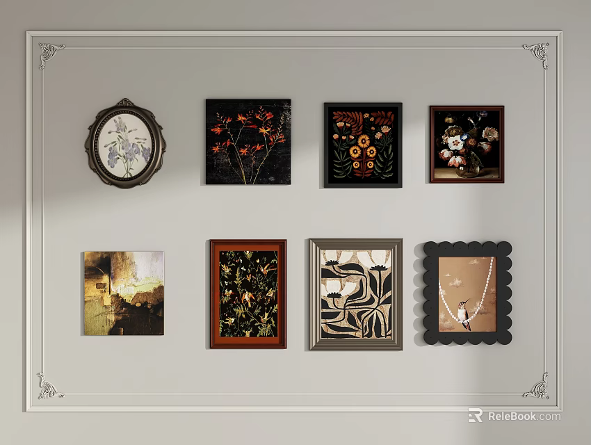 Abstract Paintings Framed Wall Display With Various Styles And Interior Decor 3d model 