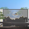 Modern Landscape Wall Design With Illuminated Mountain Patterns And Pine Tree 3d model