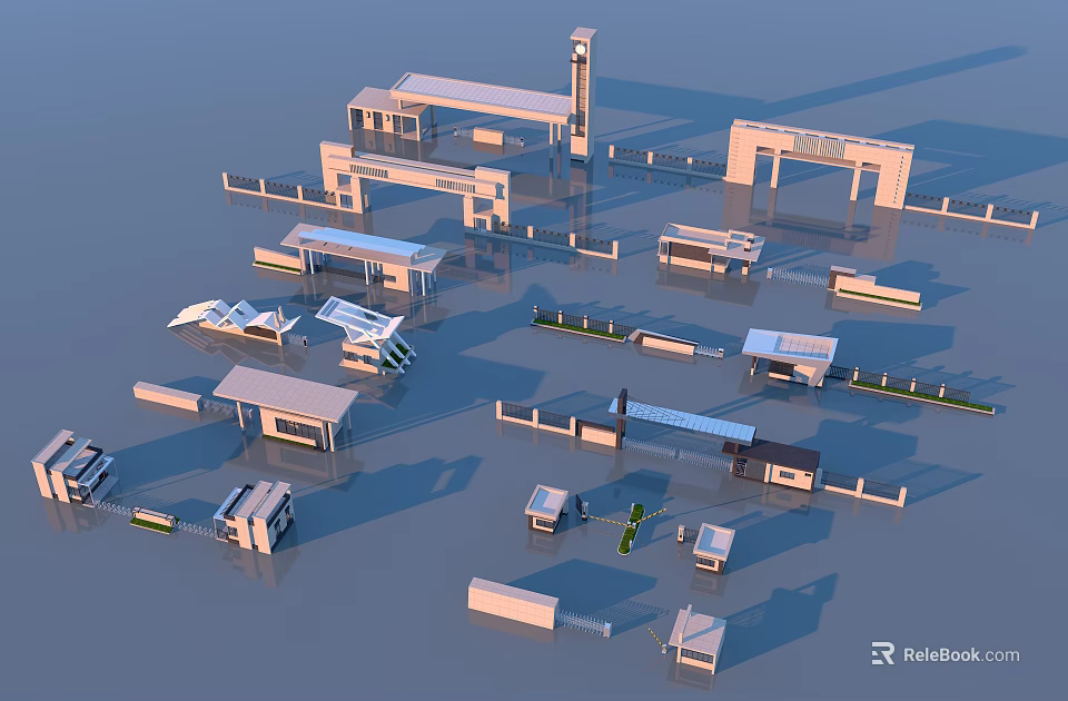 Building Facades In 3D Architectural Models With Various Entrance Structures And Elements 3d model