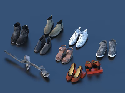 Various Fashionable Shoes Collection Featuring Boots Sneakers Sandals And Different Color Options 3d model