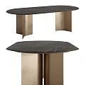 Elegant Modern Dining Table With Dark Marble Top And Brass Curved Metal Legs