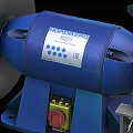 Blue Bench Grinder With Two Grinding Wheels And Red Control Button