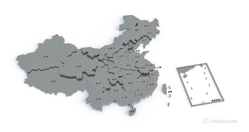 3D China Map Sculpture Carving With Detailed Provincial Boundaries And Geographic Features 3d model 
