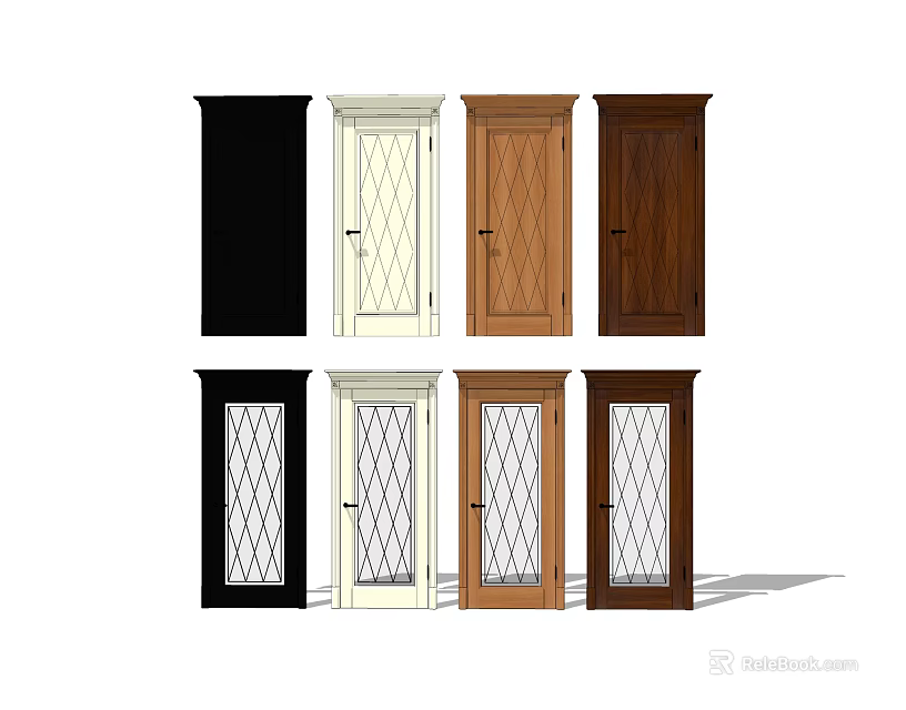 Various Colored Hinged Doors With Diamond Glass Panels And Classic Styles 3d model 