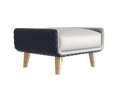 Modern Ottoman With Dark Blue Tufted Sides Light Beige Cushion And Gold Legs 3d model