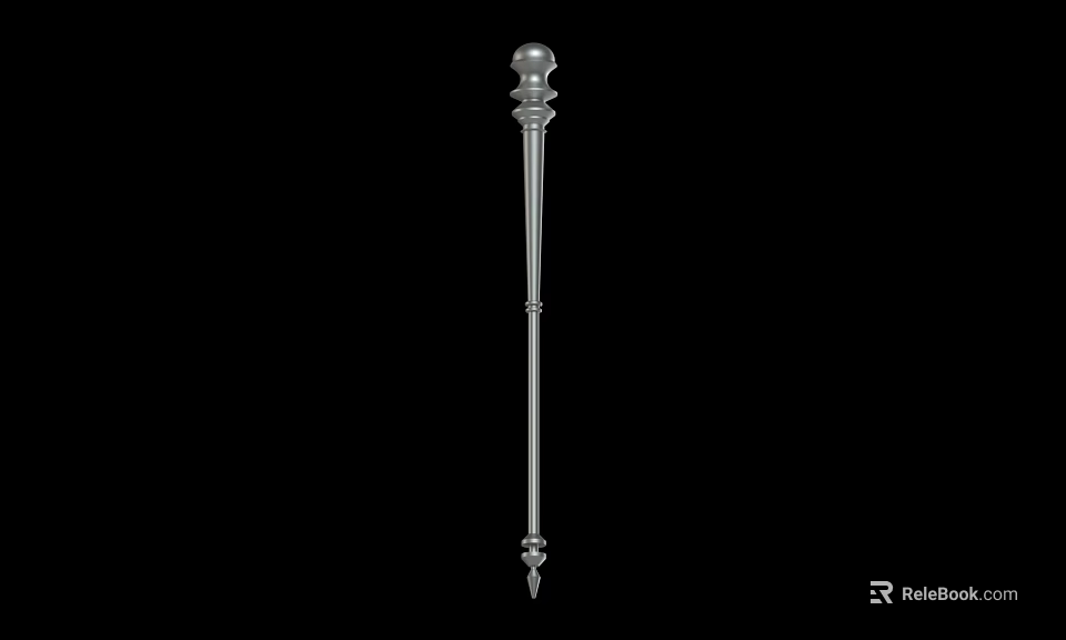 Decorative Silver Weapon With Long Shaft Spherical Top And Pointed Tip Design 3d model 