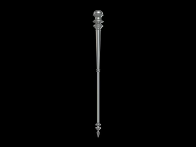 Decorative Silver Weapon With Long Shaft Spherical Top And Pointed Tip Design 3d model