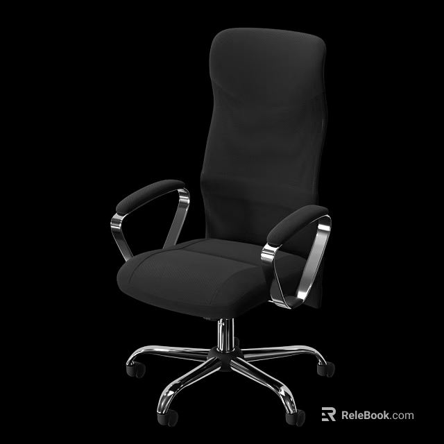 Ergonomic Black Office Chair With Mesh Back Metal Armrests And Silver Rolling Base 3d model 