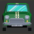 Green Pixel Art Car with White Stripes and Reflective Retro Design Features
