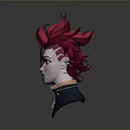Child 3D Head Model With Red Flame Shaped Hair Black Collar And Gold Chain