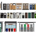 Various Types Of Waste Bins And Recycling Trash Cans At Bus Stop Facilities
