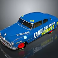 Blue Vintage Car With FABULOS NET SPECTACULAR POWER V8 Decals And Red Wheels