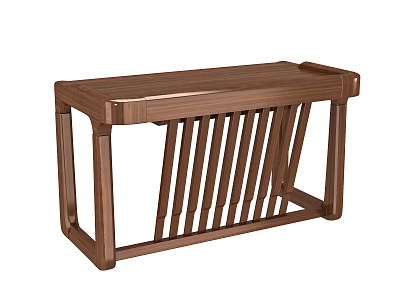 Wooden Modern Desk With Slatted Lower Shelf And Smooth Tabletop Design Structure 3d model