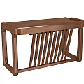 Wooden Modern Desk With Slatted Lower Shelf And Smooth Tabletop Design Structure