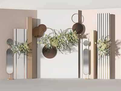 Elegant Modern Floral Display With Geometric Shapes White Flowers And Greenery 3d model
