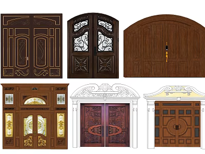 Diverse Door Designs with Carved Patterns Glass Panels and Wooden Frames for Home Entrance 3d model