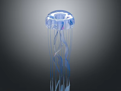 Transparent Blue Jellyfish With Long Flowing Tentacles In Underwater Marine Habitat 3d model