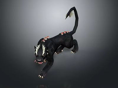 Fierce Black Fantasy Creature With Horns Spiked Tail And Sharp Claws 3d model