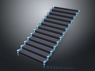 Modern Black Staircase With Blue Accent Lighting And Contemporary Sleek Design 3d model