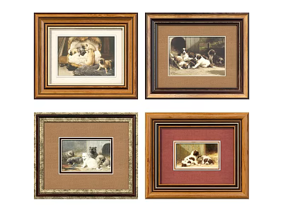 Framed Dog Paintings With Various Wooden Frame Designs For Home Wall Decor 3d model