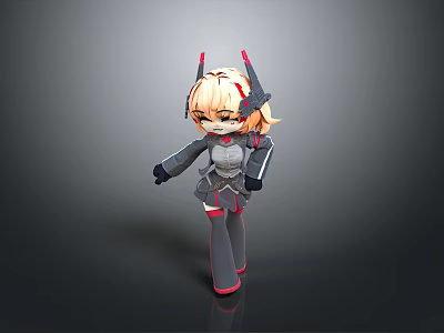 Cute Cartoon Style Game Movie Character With Blonde Hair Horned Headgear And Gray Armored Outfit 3d model