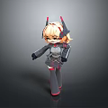 Cute Cartoon Style Game Movie Character With Blonde Hair Horned Headgear And Gray Armored Outfit