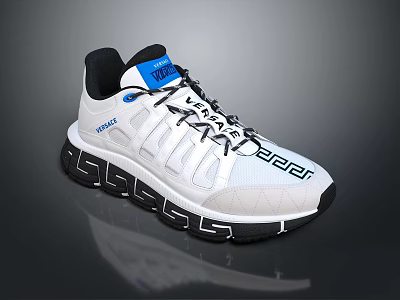White Sneakers Featuring TOKYO BEAR Design Black Laces Sole And Blue Tongue Label 3d model