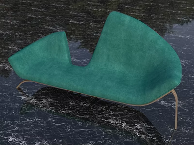 Modern Teal Sofa With Unique Curved Design And Metal Legs On Marble Floor 3d model
