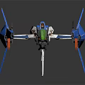 Detailed Blue White Sci Fi Model Aircraft Featuring Green Accents And Long Weapon