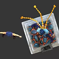Two Blue Haired Characters In Action Poses With Purple Top Red Pants And Statue Base