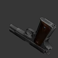 Black Pistol with Wooden Grip and Long Barrel Detailed View