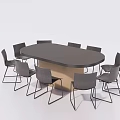 Oval Conference Table With Black Tabletop Light Base And Gray Metal Leg Chairs