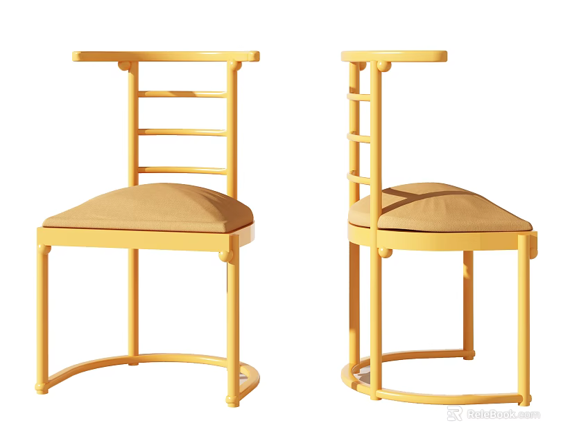 Modern Yellow Leisure Chair With Slatted Back And Curved Legs Upholstered Seat Design 3d model 