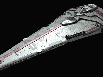 Futuristic Large Sci-Fi Spaceship With Sharp Bow Red Stripes And Detailed Surface 3d model