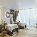 Luxury SPA Sauna Room Interior With Massage Beds Circular Decor Soft Lighting And Wooden Floors