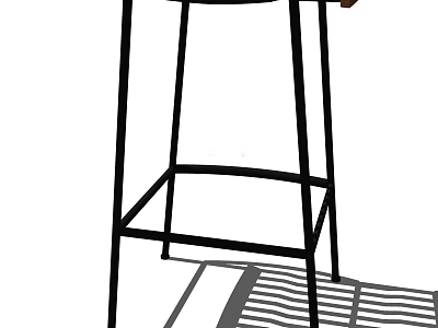 Modern Bar Stool With Black Metal Legs And Wooden Seat Design 3d model
