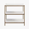 Modern Minimalist Three Tier Shelving Unit With Marble Shelves And Brass Frame