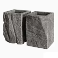 Two Square Natural Stone Washbasins with Textured Surface for Modern Bathroom 3d model