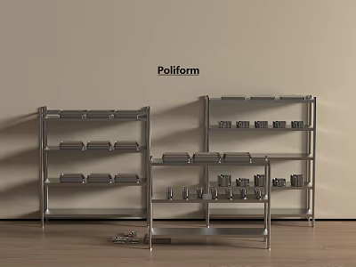 Poliform Stainless Steel Shelving Units Multiple Designs In Modern Indoor Space With Wooden Floor 3d model