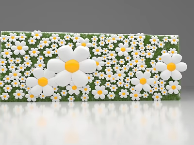 Floral Wall Design With White Flowers Yellow Centers And Green Background 3d model