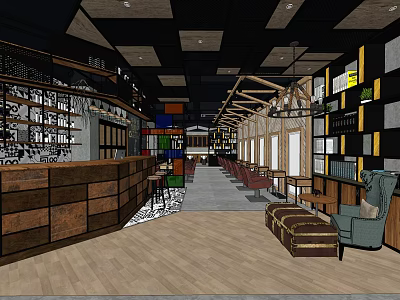 Modern Beauty Hair Salon Interior With Wooden Counter Colorful Decor And Comfortable Seating 3d model