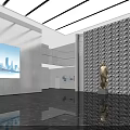 Minimalist Modern Reception Lobby With Polished Marble Floor And Central Bronze Statue Elegant Decoration