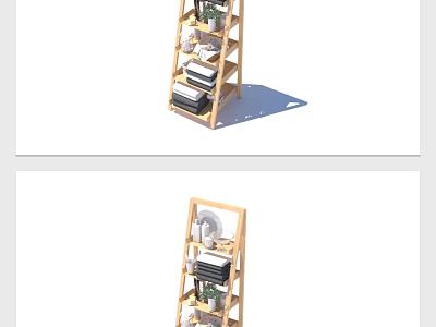 Wooden Bathroom Cabinet Rack With Multiple Shelves Towels Plants And Storage Boxes 3d model