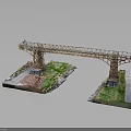 Scale Steel Bridge Model Structure With Concrete Piers And Grass Covered Platforms