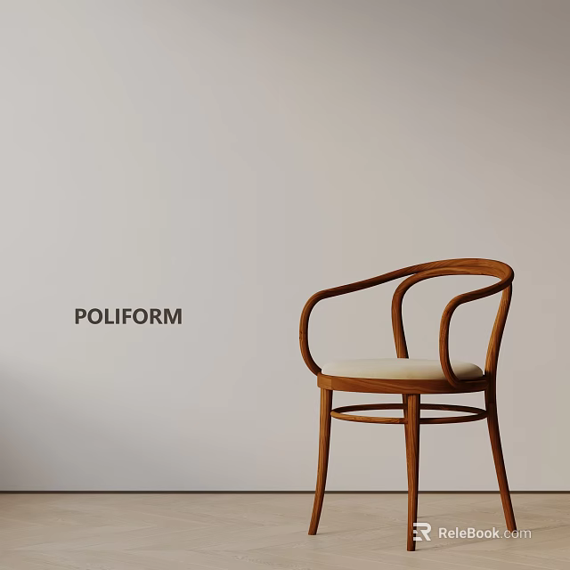 Poliform Wooden Accent Chair Featuring Curved Armrests And Cushioned Seat in Minimalist Design 3d model 