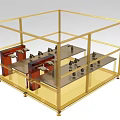 Industrial Equipment Frame Structure With Golden Metal And Multi Layer Shelves