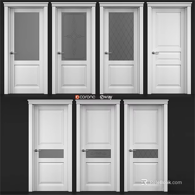 Various Stylish Hinged Doors With Glass Panels And White Finish For Home Interior 3d model 