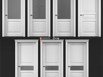 Various Stylish Hinged Doors With Glass Panels And White Finish For Home Interior 3d model