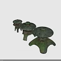 Traditional Wooden Stone Lanterns With Carved Bases In Three Different Sizes