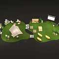 Creative Garden Landscape Design With Green Grass Outdoor Seating Swing And Projector Screen
